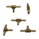 5pc 1/8" Three Way Brass Hose Barb Tee H4