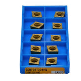 10 pc Kyocera CCMT09T304HQ CA525 Turning Insert – top view showing HQ chipbreaker edges.