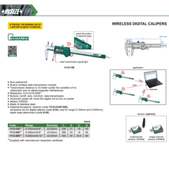 INSIZE Wireless Digital Caliper 0–150 mm / 0–6" Series 1113-150