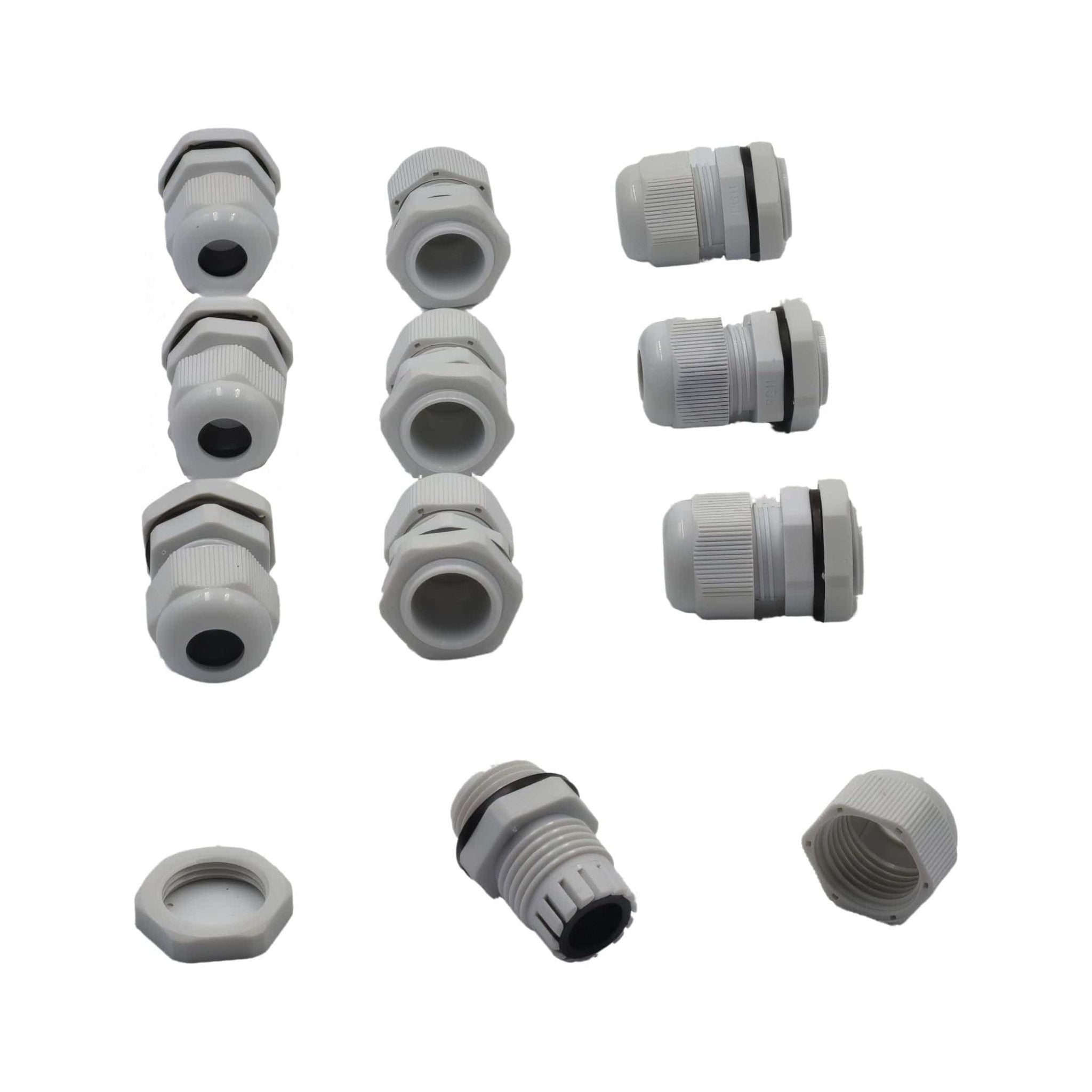 10 Pack IP68 PG11 White Nylon Cable Gland 5-10mm Cable Range - Twin Eagle Imports