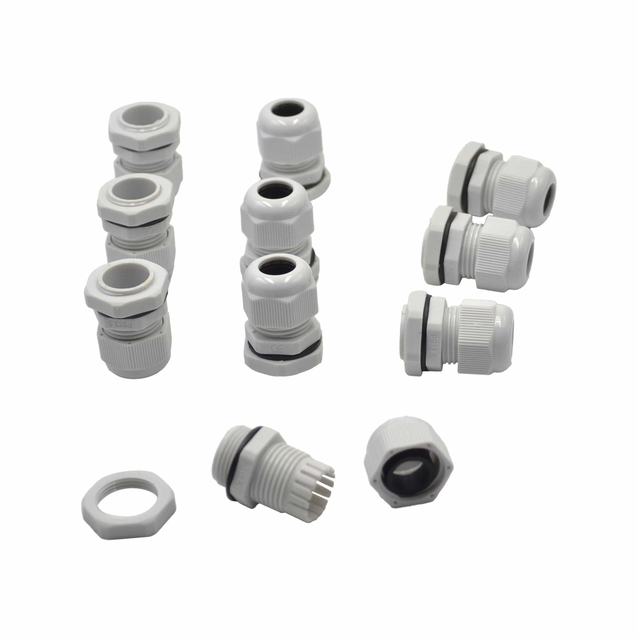 10 Pack IP68 PG13.5 White Nylon Cable Gland 6-12mm Cable Range - Twin Eagle Imports