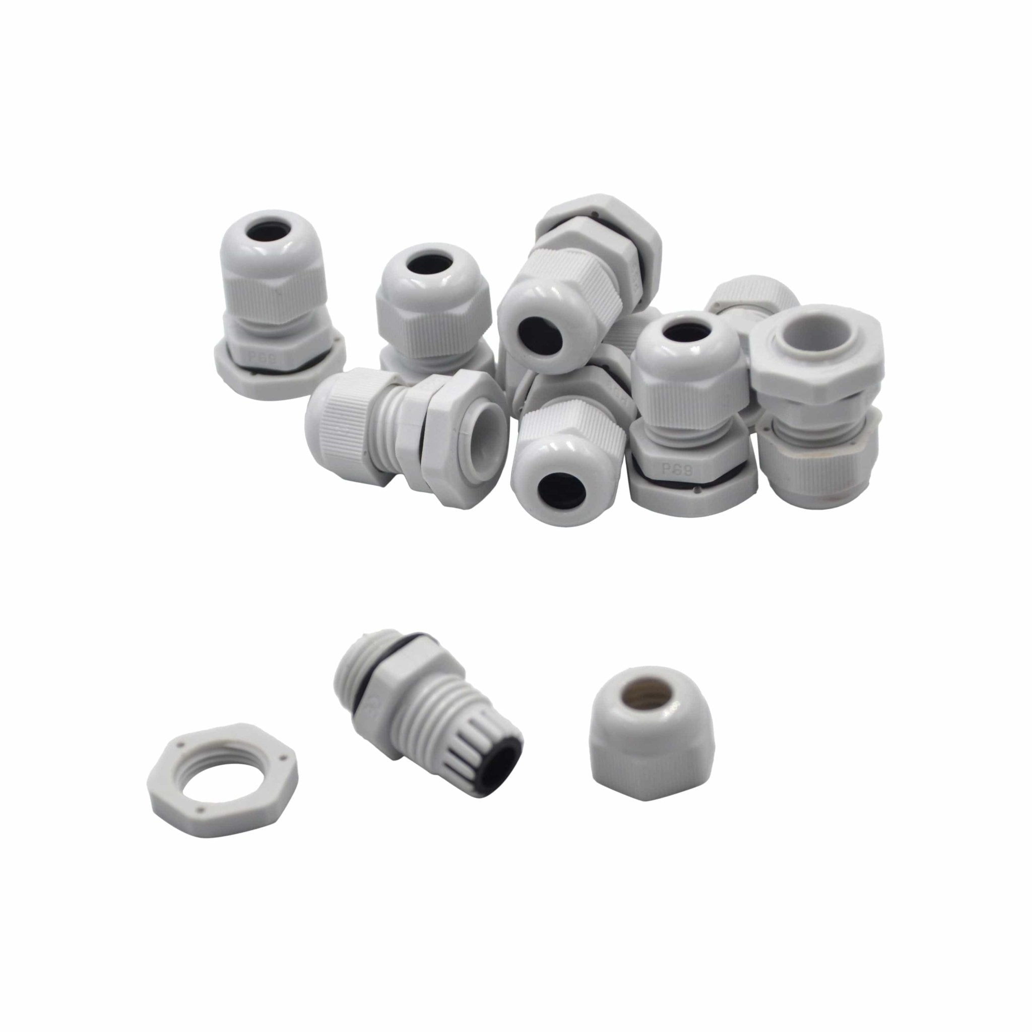 10 Pack IP68 PG9 White Nylon Cable Gland 4-8mm Cable Range - Twin Eagle Imports