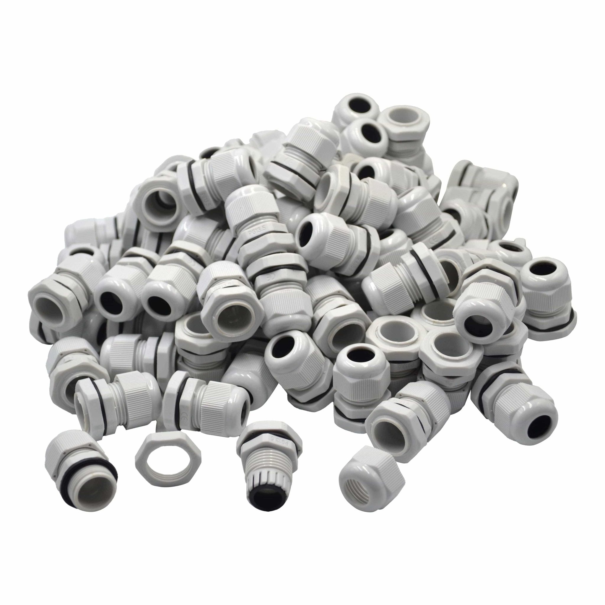 100 Pack IP68 PG13.5 White Nylon Cable Gland 6-12mm Cable Range - Twin Eagle Imports