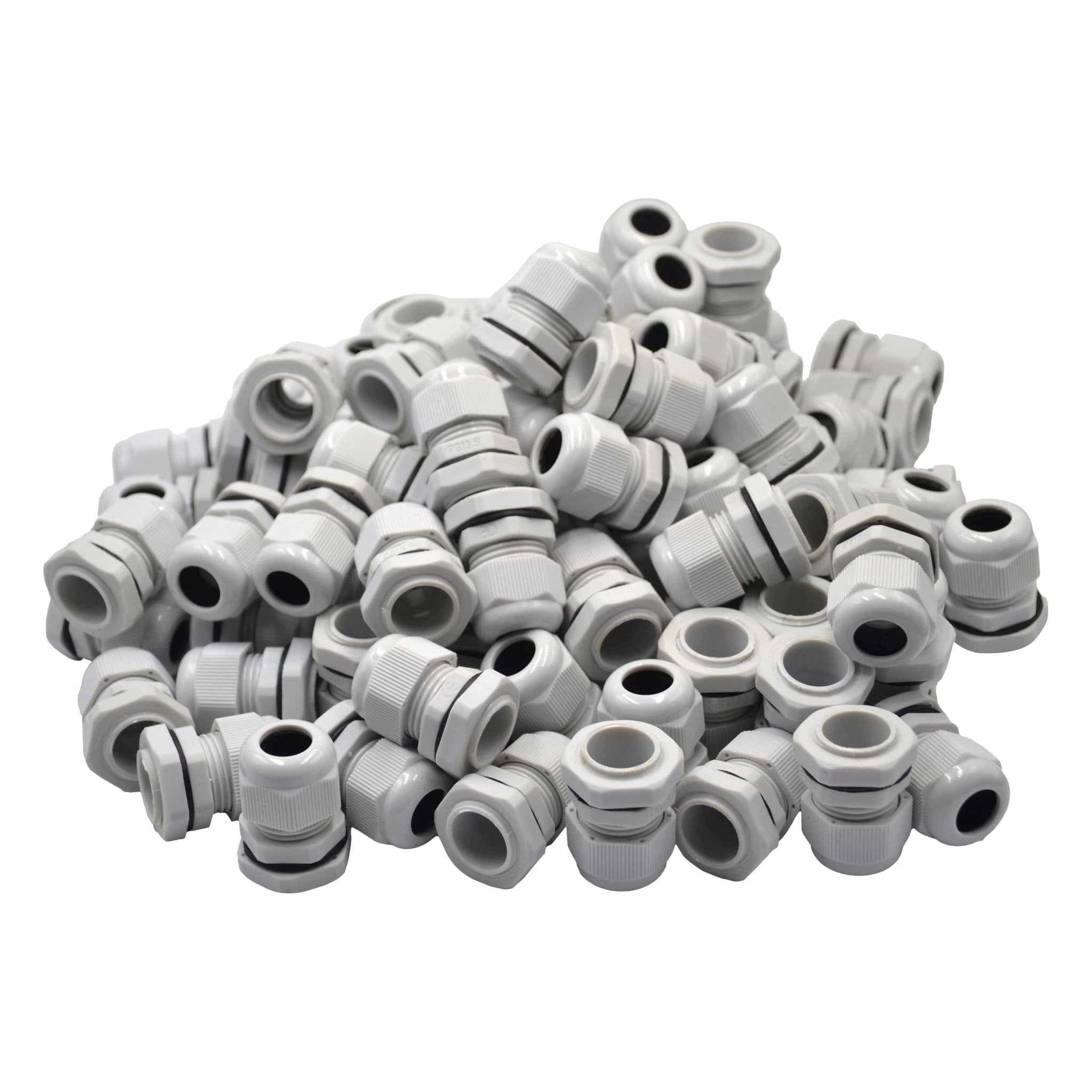 100 Pack IP68 PG13.5 White Nylon Cable Gland 6-12mm Cable Range - Twin Eagle Imports