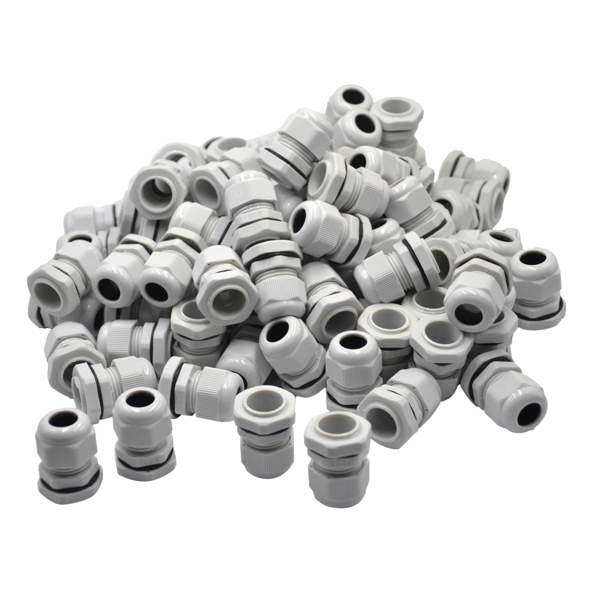 100 Pack IP68 PG13.5 White Nylon Cable Gland 6-12mm Cable Range - Twin Eagle Imports