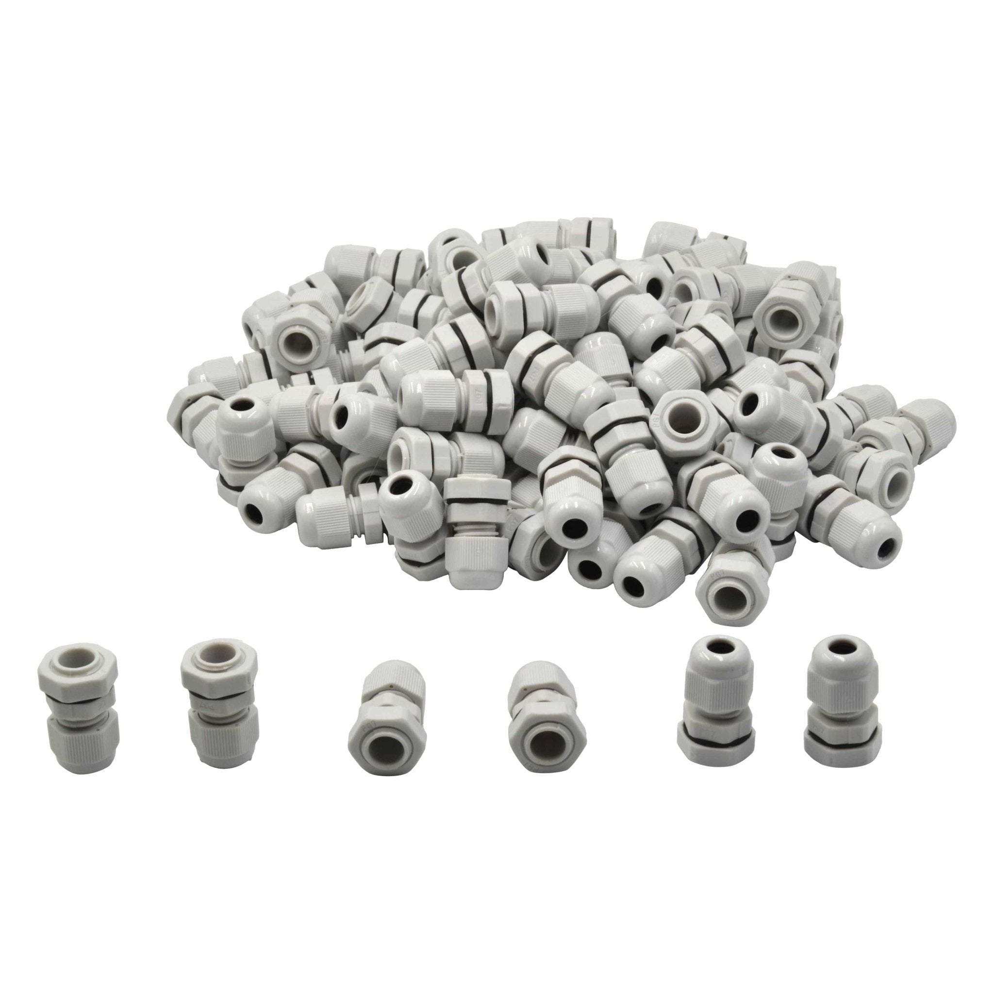 100 Pack IP68 PG7 White Nylon Cable Gland 3-6.5mm Cable Range - Twin Eagle Imports