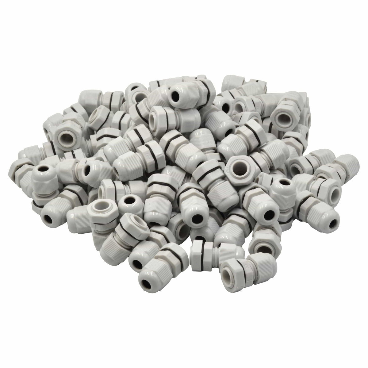 100 Pack IP68 PG7 White Nylon Cable Gland 3-6.5mm Cable Range - Twin Eagle Imports