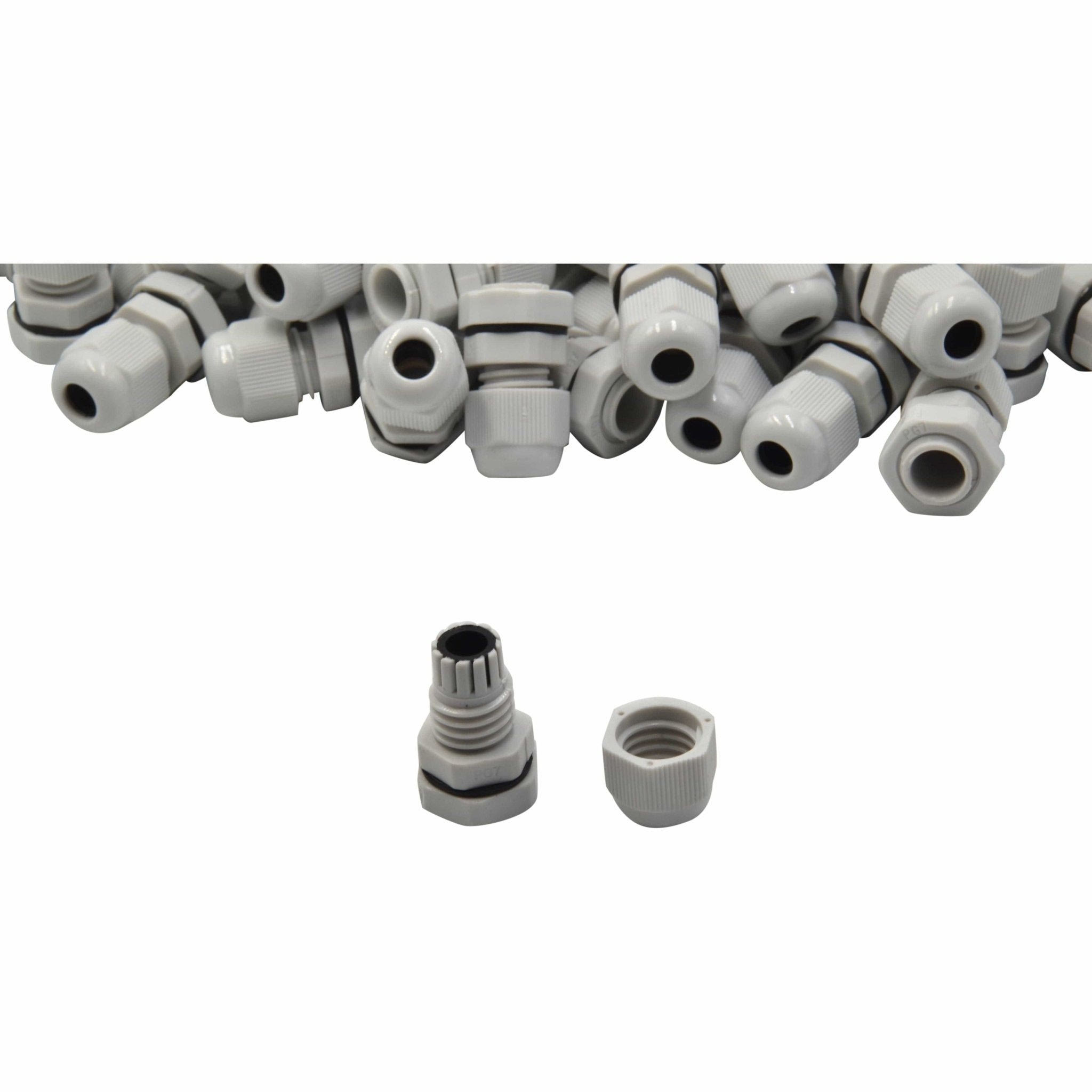 100 Pack IP68 PG7 White Nylon Cable Gland 3-6.5mm Cable Range - Twin Eagle Imports