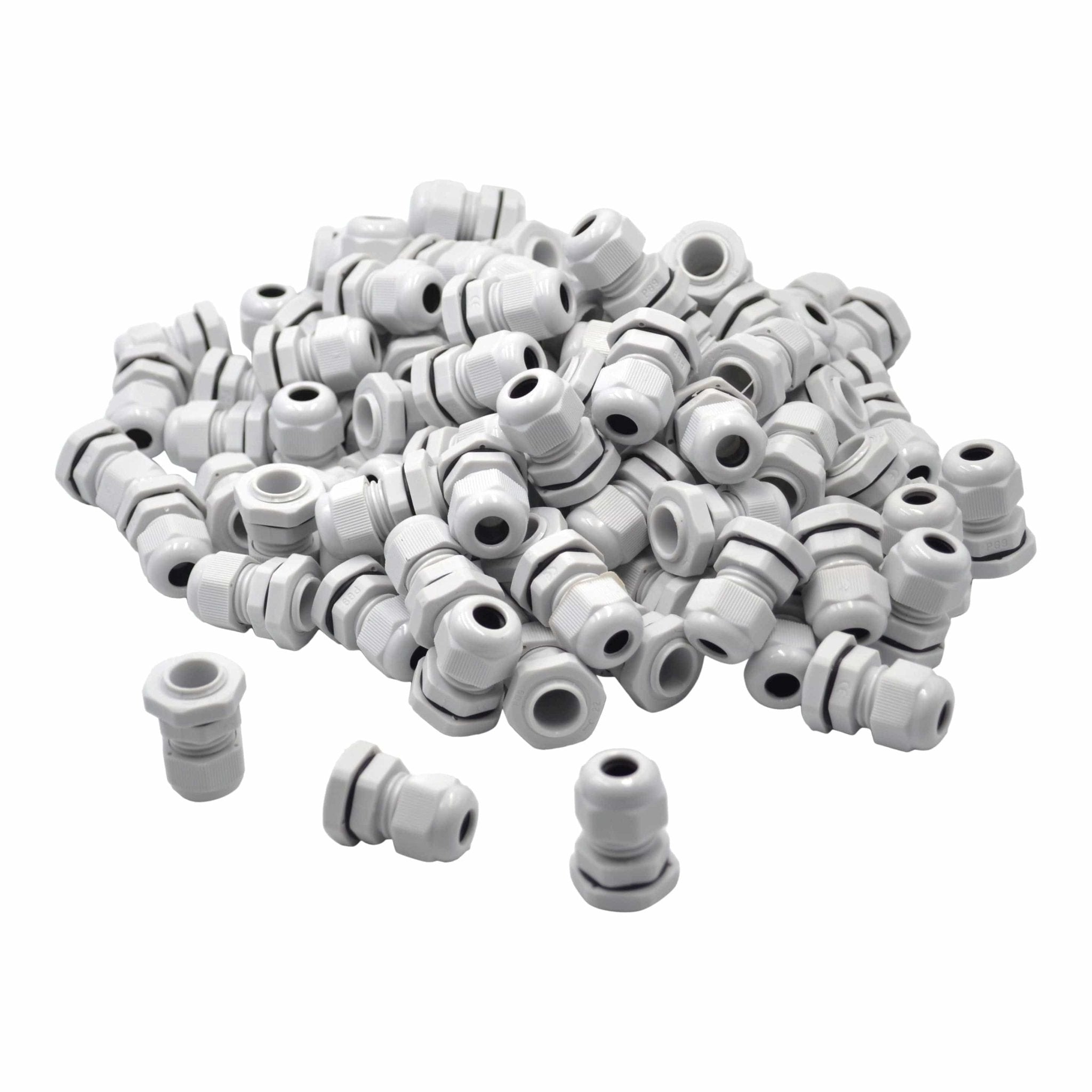100 Pack IP68 PG9 White Nylon Cable Gland 4-8mm Cable Range - Twin Eagle Imports