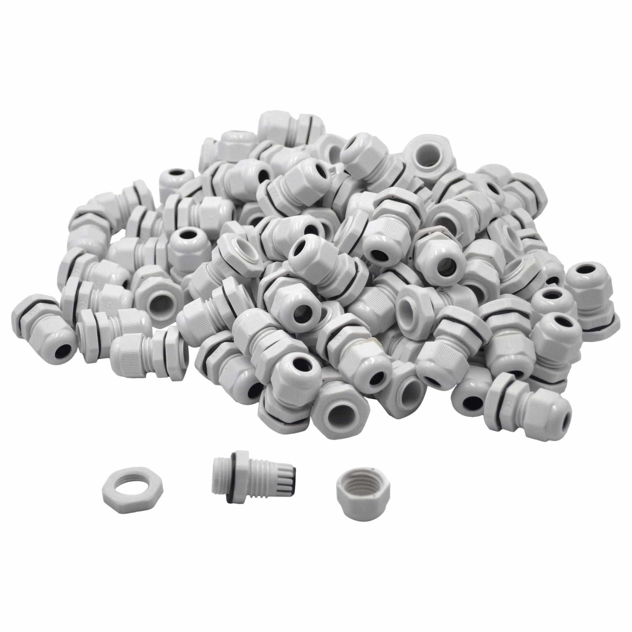 100 Pack IP68 PG9 White Nylon Cable Gland 4-8mm Cable Range - Twin Eagle Imports