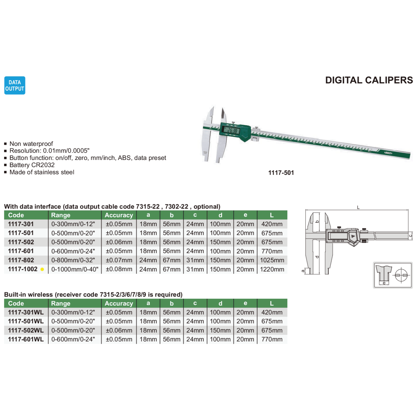 Insize Digital Caliper  0-1000mm / 0-40" Range Series 1117-1002