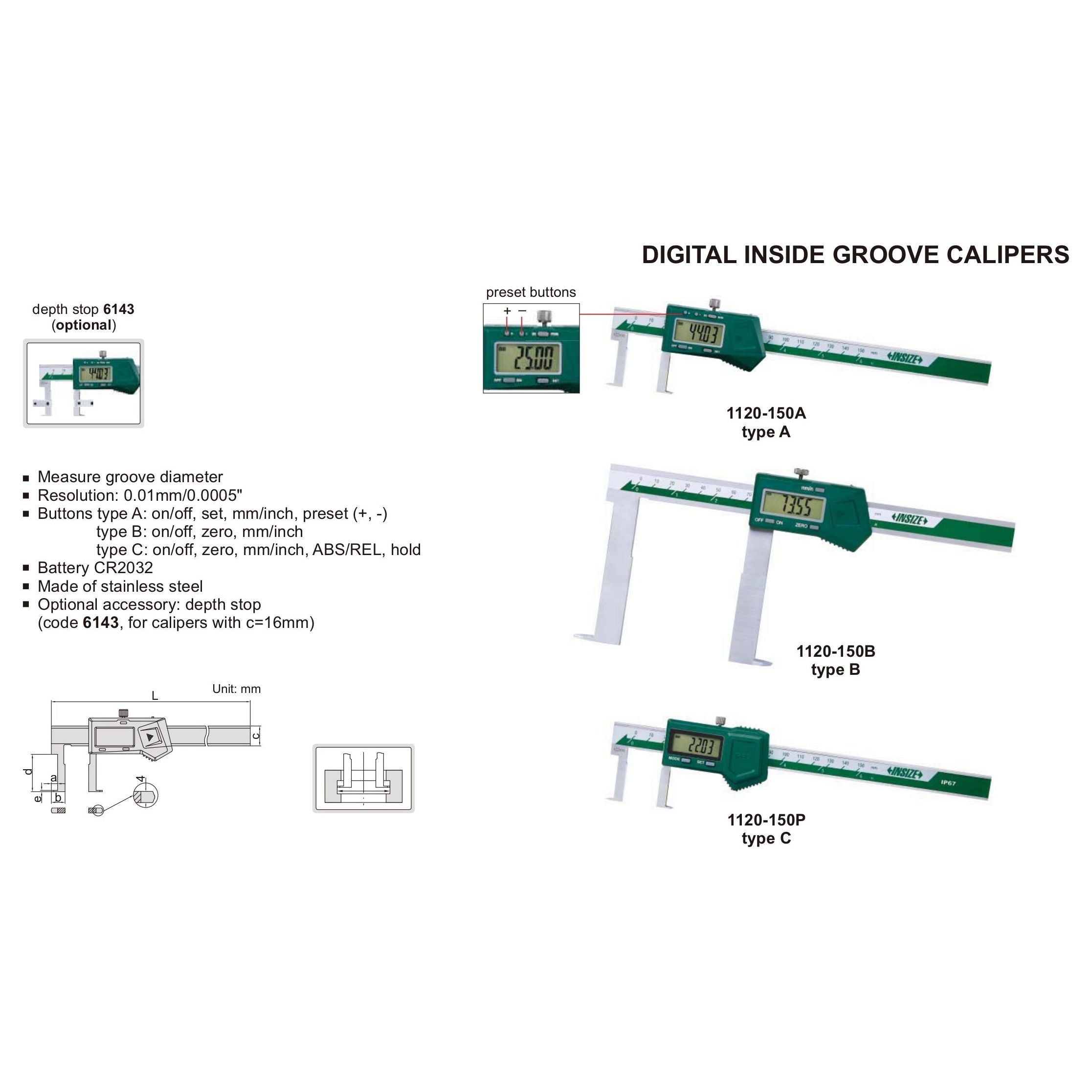 Insize Digital Inside Groove Caliper 25-200mm Range Series 1120-200A