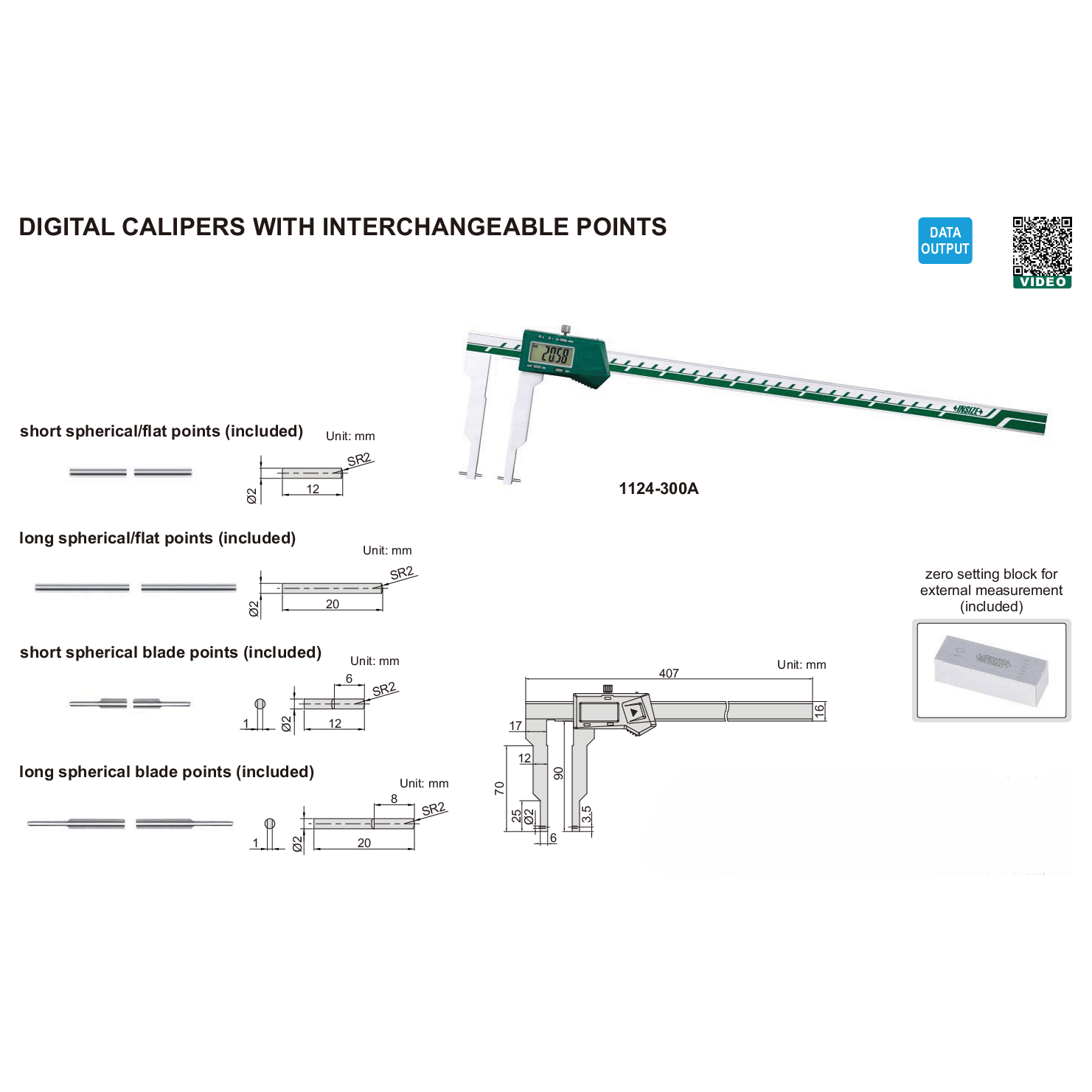 Insize Interchangeable Point Digital Caliper Range Series 1124-300A