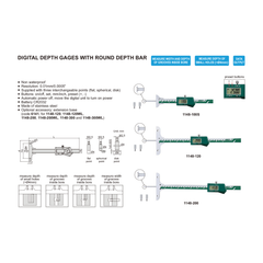 Insize Digital Depth Gauge 0-200mm / 0-8" Range Series 1148-200