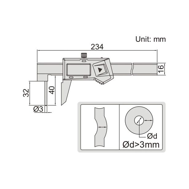 Insize Digital Tube Thickness Caliper 0-150mm/0-6" Range Series 1161-150A