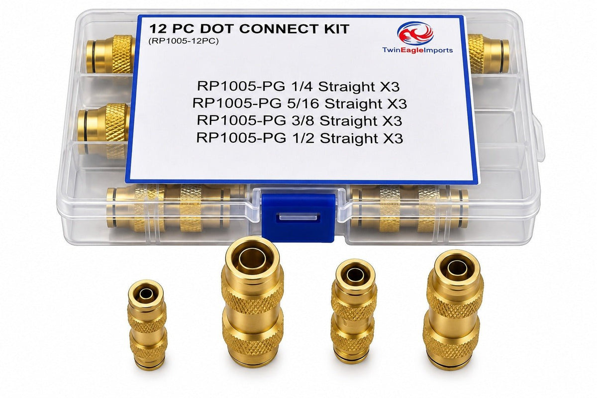12 Piece DOT Straight Brass Push in Hose Connect Grab Kit Assortment - Twin Eagle Imports