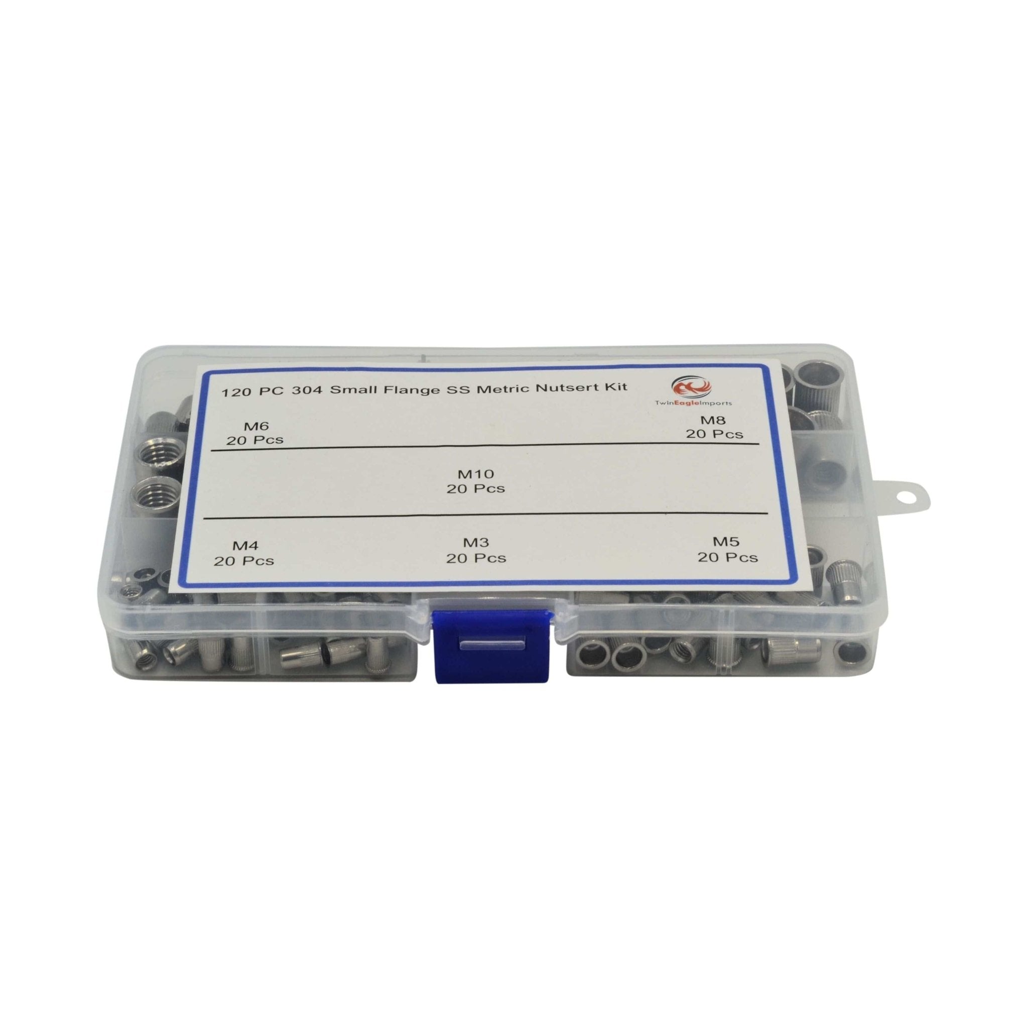 120pc Assorted Small Flange Stainless Steel Nutsert Grab Kit - M3 to M10 - Twin Eagle Imports