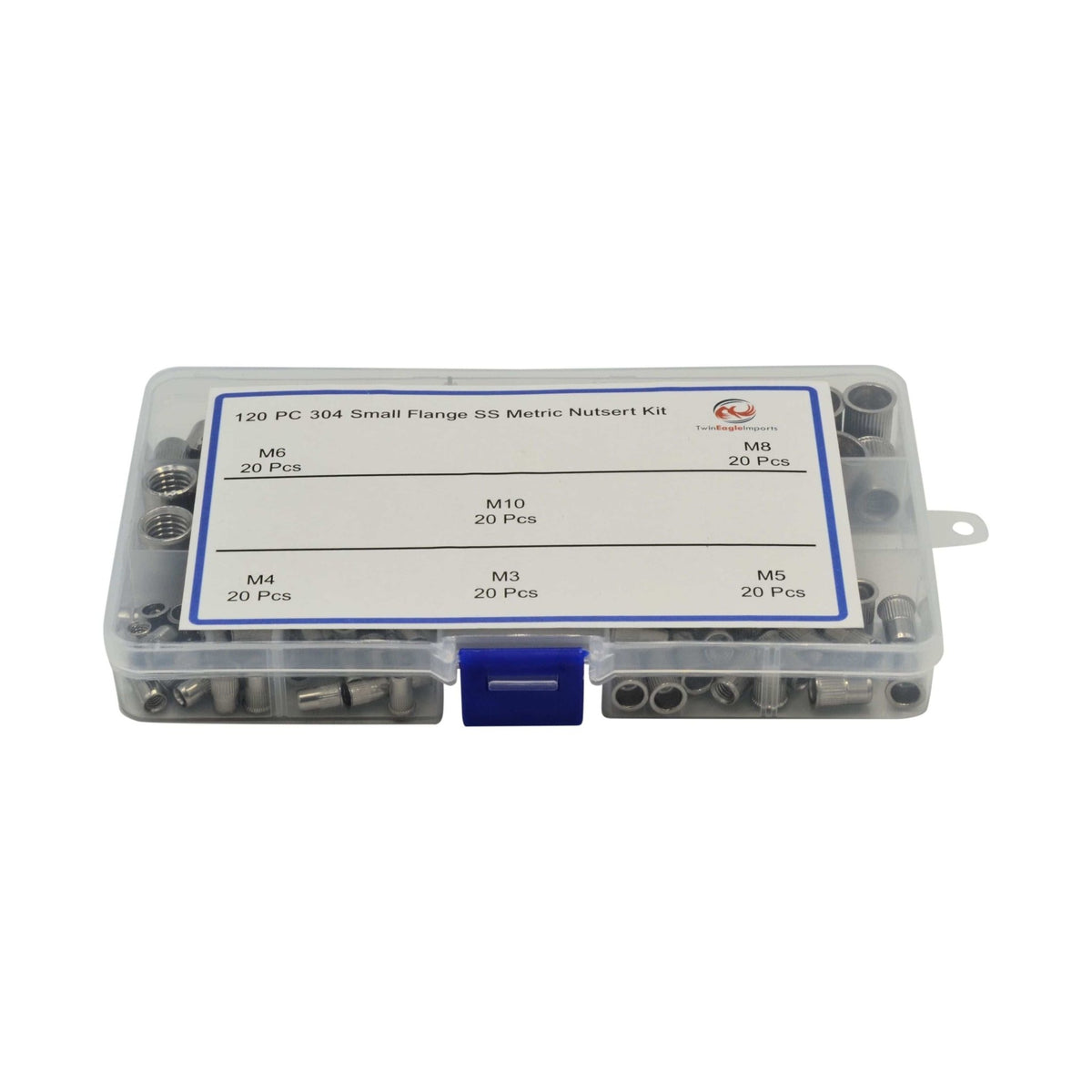 120pc Assorted Small Flange Stainless Steel Nutsert Grab Kit - M3 to M10 - Twin Eagle Imports