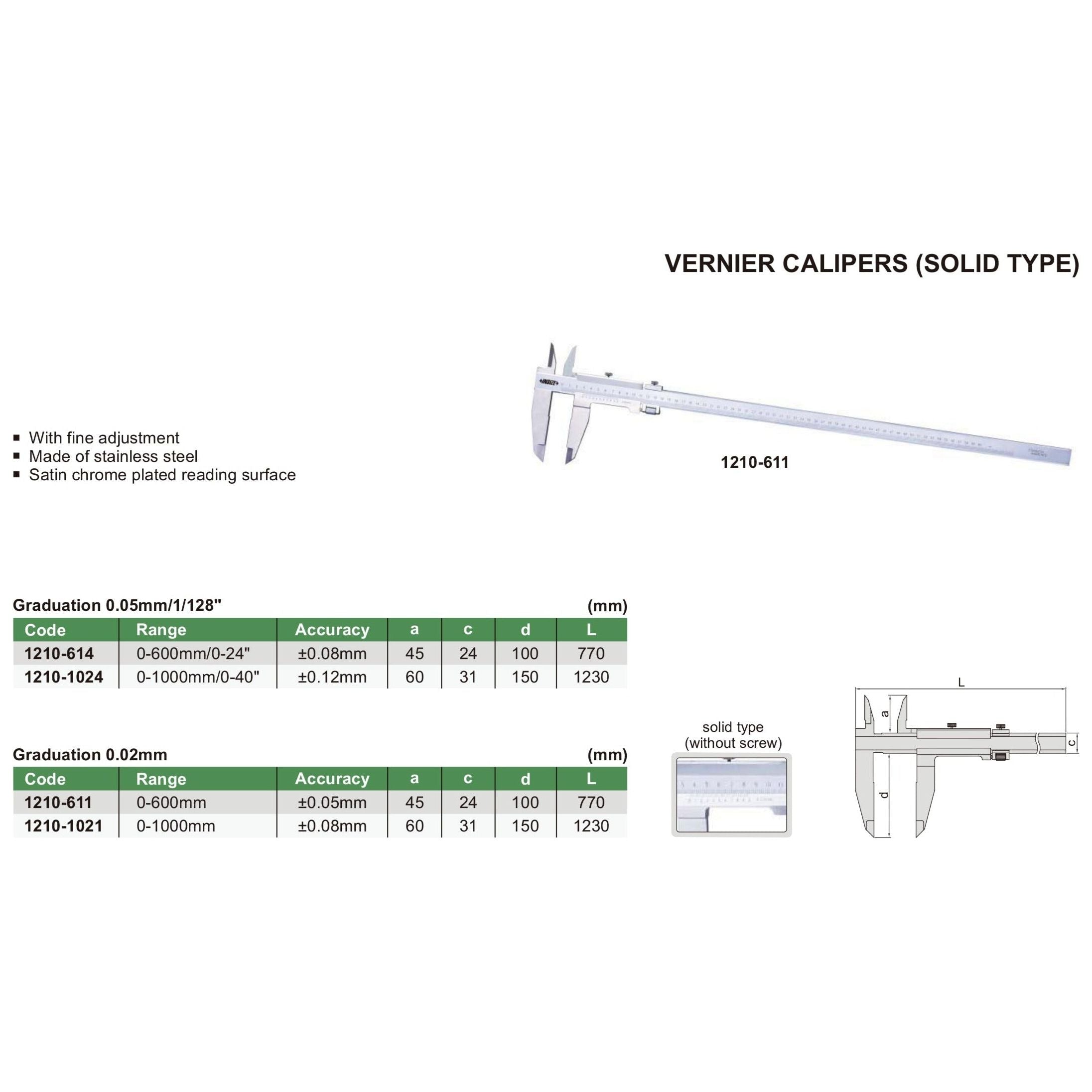 Insize Vernier Caliper 0-600mm Range Series 1210-611