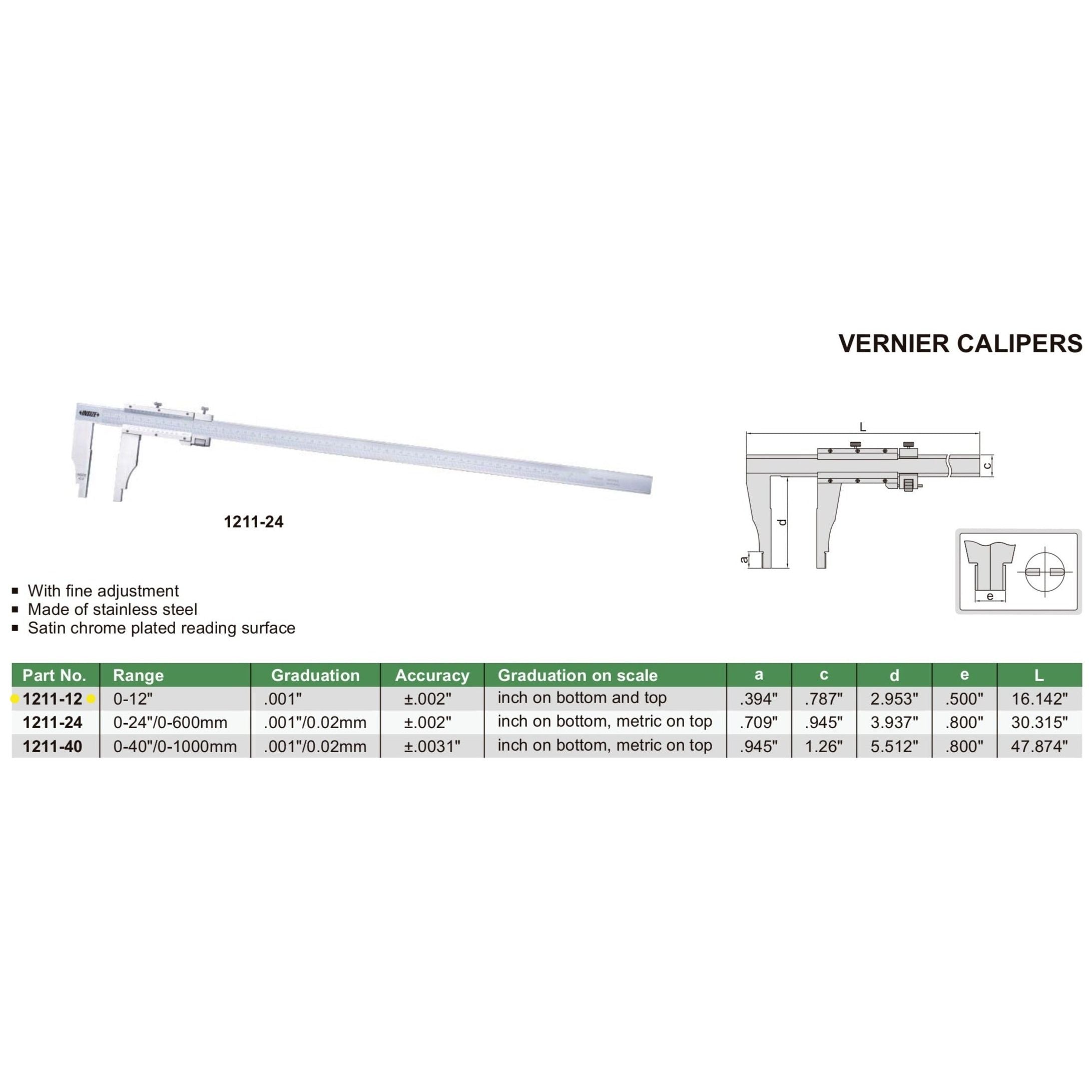 Insize Vernier Caliper 0-12" Range Series 1211-12