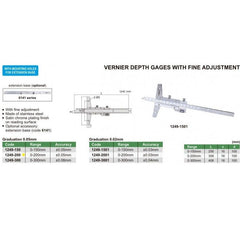 Insize Vernier Depth Gauge 0-200mm Range Series 1249-200