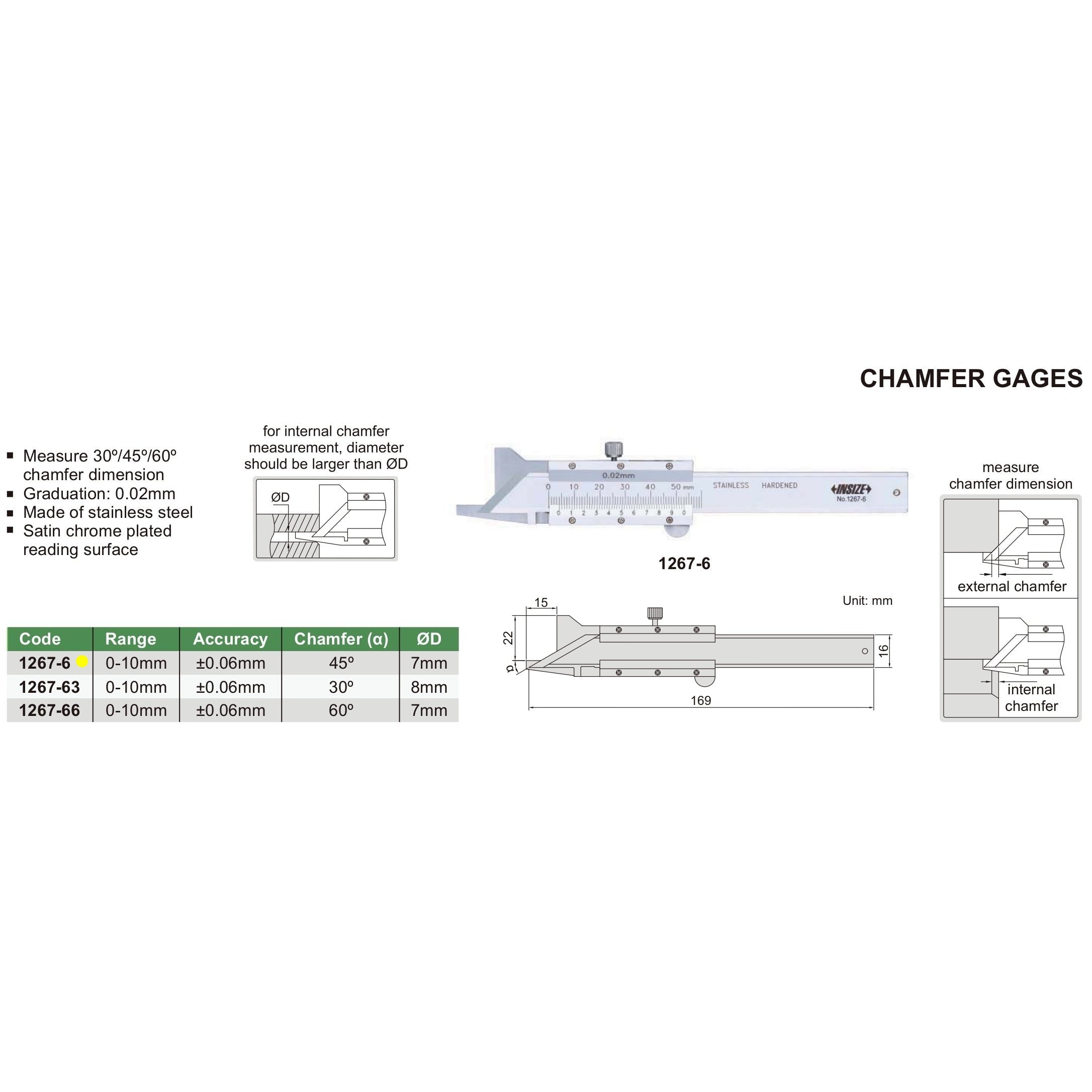 Insize Conventional Chamfer Gauge 0-6mm Range Series 1267-6