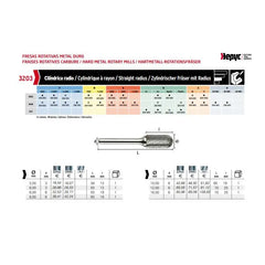 Hepyc  6mm Double Cut Carbide Burr (Cylinder Ball Nose) 3203