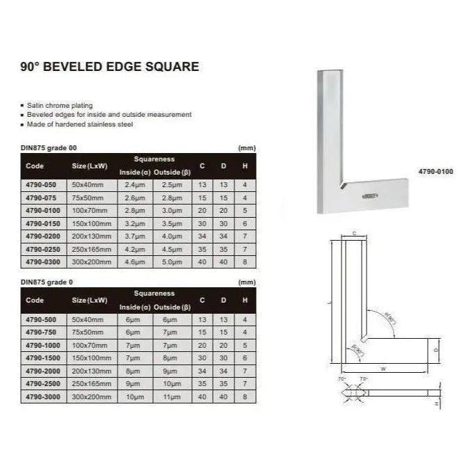 Insize Beveled Edge Square 150×100 mm Grade 0 Series 4790-1500