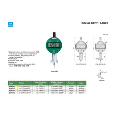 Insize Digital Mini Short Base Depth Gauge 0-12.7mm/0-0.5" Range Series 2142-101