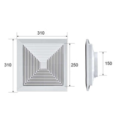 Twin Pack Ductsure 150mm Port Square Ceiling Diffuser With Adaptor Plate