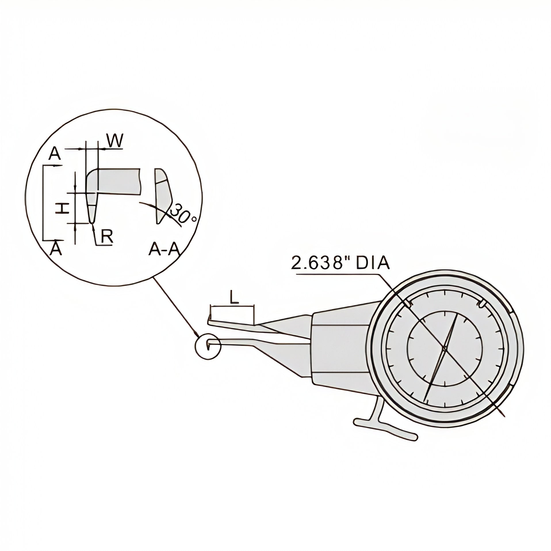 Insize Internal Dial Caliper Gauge 0.2-1" Range Series 2222-E10