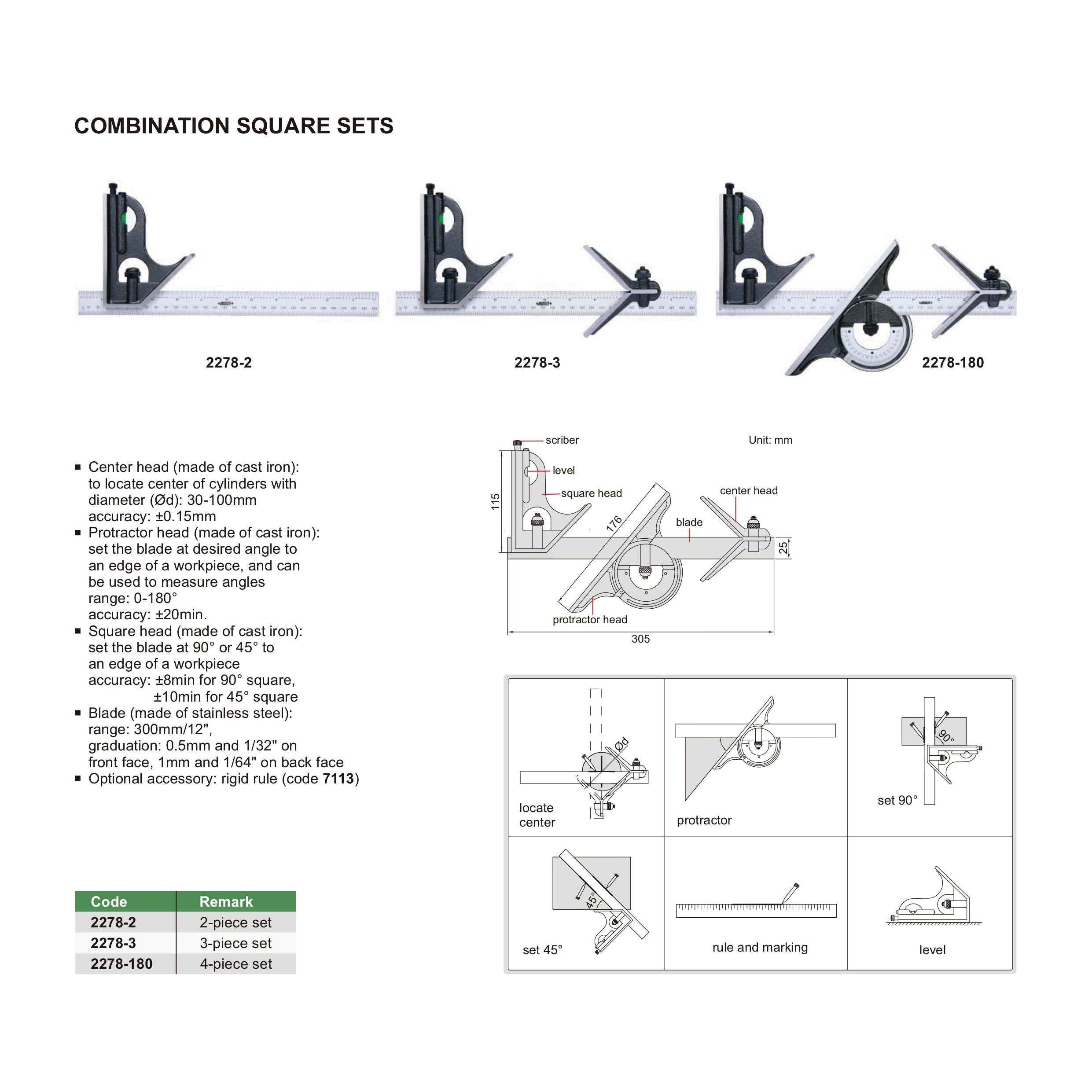 Insize Combination Square Set Layout Solution 2278-3