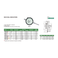 Insize Imperial Lug Back Dial Indicator 1" Range Series 2307-105