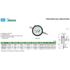 Insize Precision Dial Indicator 1mm Range Series 2313-1A