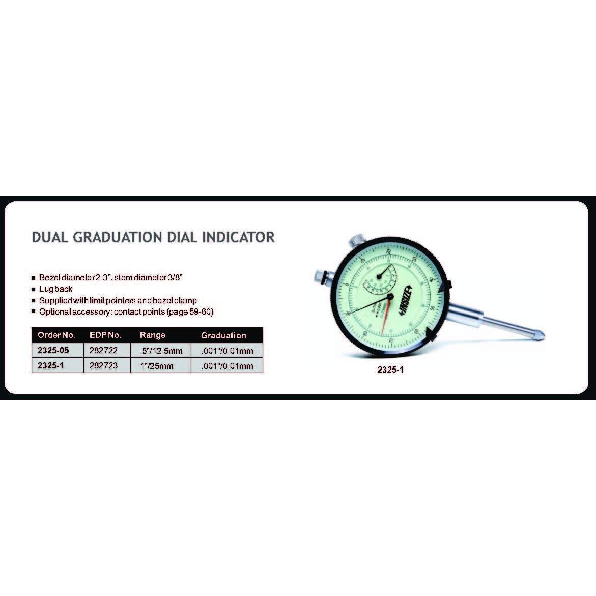 Insize Dual Graduation Dial Indicator 25mm/1" Range Series 2325-1