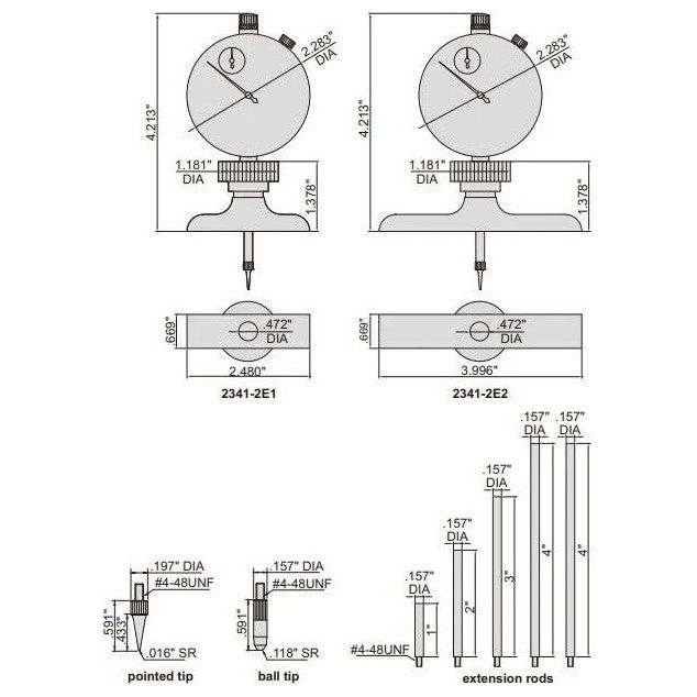 Insize Dial Depth Gauge 0-12" x 0.001" Range Series 2341-2E2