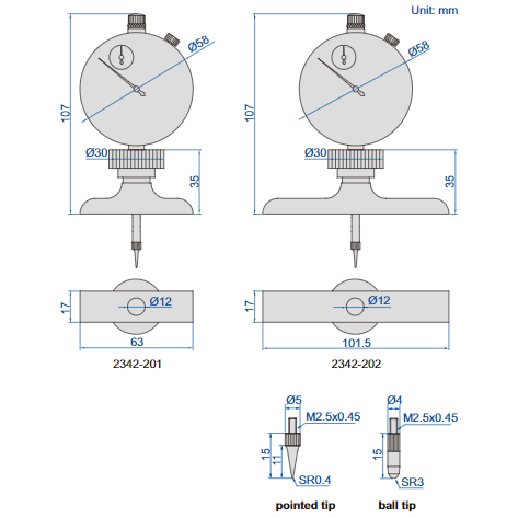 Insize Dial Depth Gauge 0-300mm x 0.01mm Range Series 2342-201
