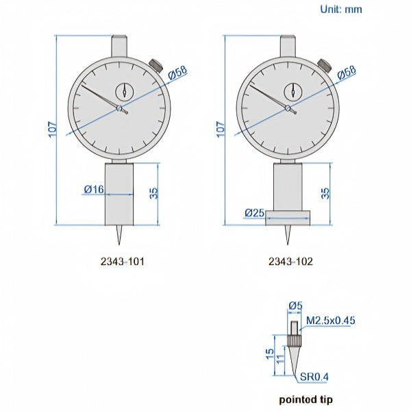 Insize Dial Depth Gauge 0-10mm x 0.01mm Range Series 2343-102