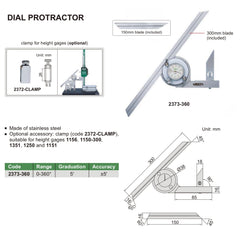 Insize Dial Protractor 0-360 x 5' Range Series 2373-360