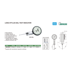 Insize Long Stylus Dial Test Indicator 0.8mm x 0.01mm Range Series 2383-08A