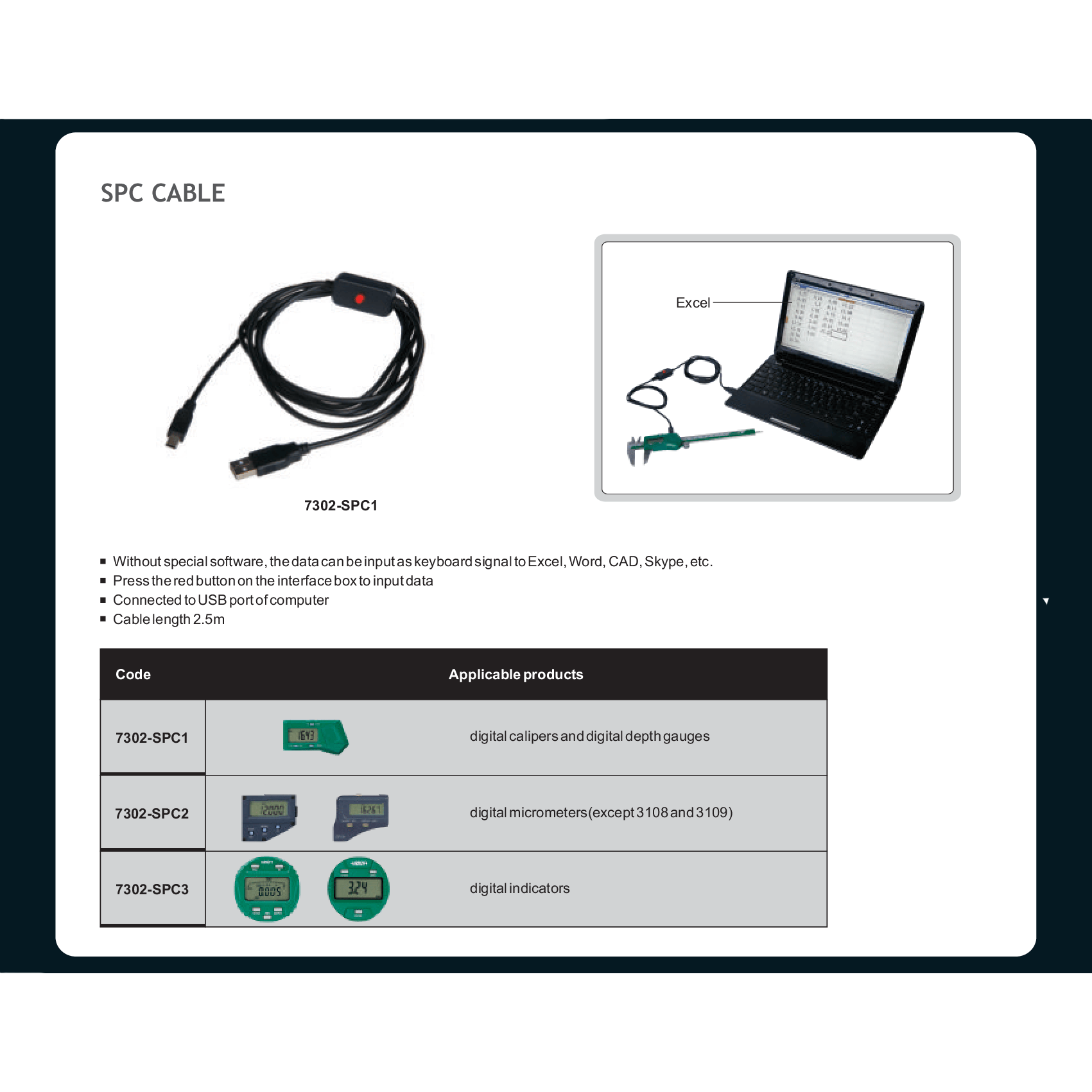 Insize SPC Data Output Cable 2.5m for Micrometers Series 7302-SPC2