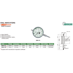 Insize Dial Indicator 10mm Range Series 2892-10