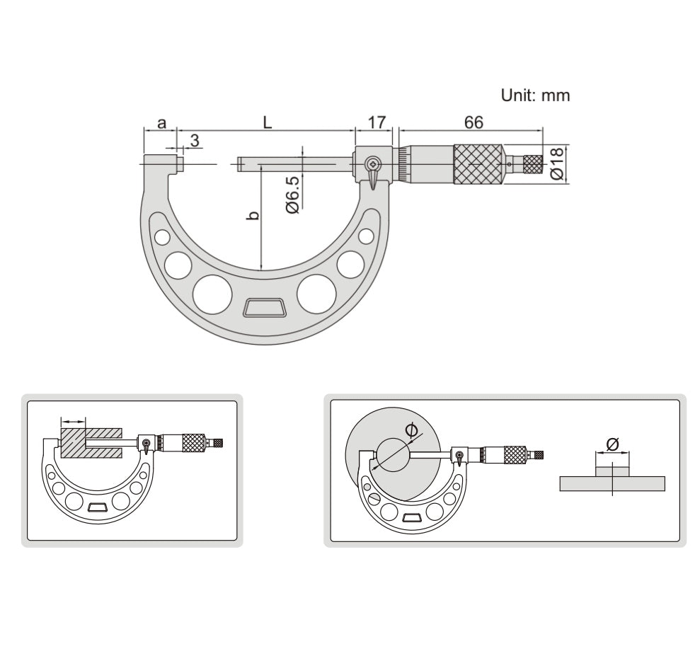 Insize Long Spindle Outside Micrometer 0-25mm Range Series 3209-25