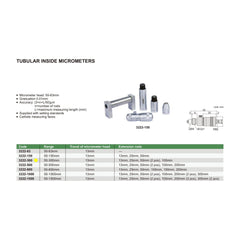 Insize Tubular Inside Micrometer 50-300mm Range Series 3222-300