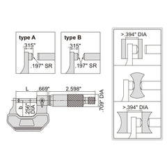 Insize Spherical Anvil Tube Micrometer 1-2" Type B Series 3260-2S