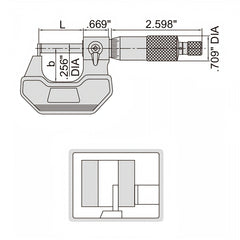 Insize Type D Cylindrical Anvil Micrometer 0-1" Range Series 3261-1D