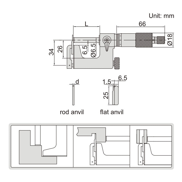 Insize Interchangeable Anvil Micrometer 25-50mm Range Series 3262-50A