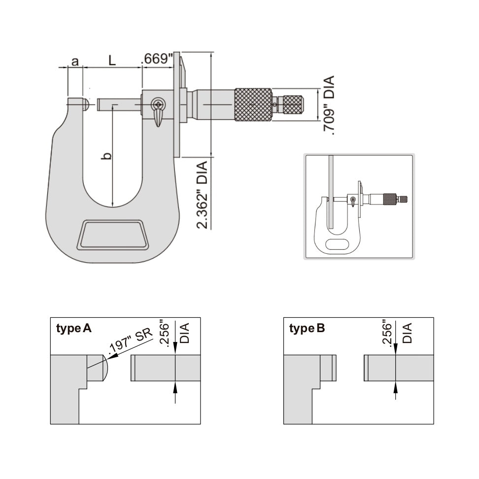 Insize Sheet Metal Micrometer 0-1" Range Series 3263-1