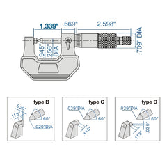 Insize Crimp Height Micrometer 0-1" Range Series 3266-1B