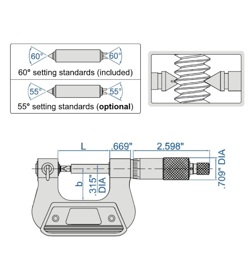 Insize Screw Thread Micrometer 1-2" Range Series 3281-2